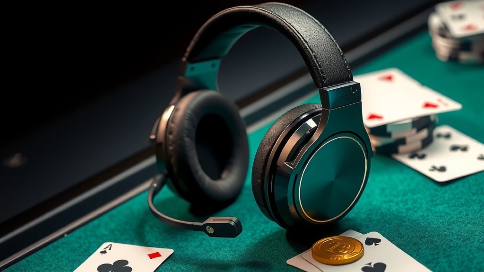 Diwa Rummy customer support guide with friendly support headset resting on a green felt card table beside playing cards