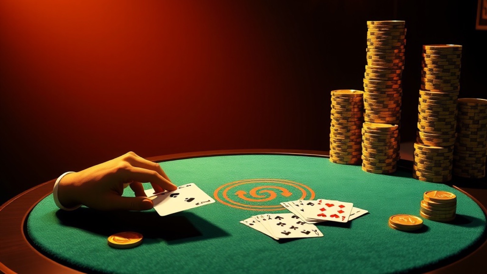 Diwa Rummy app lobby scene with playing cards and chip stacks on a green felt rummy table