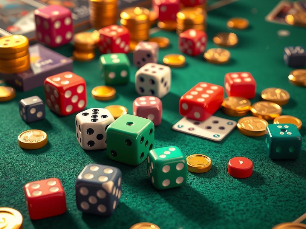 Casual game pieces, dice and puzzle blocks from the Diwa Rummy game lobby