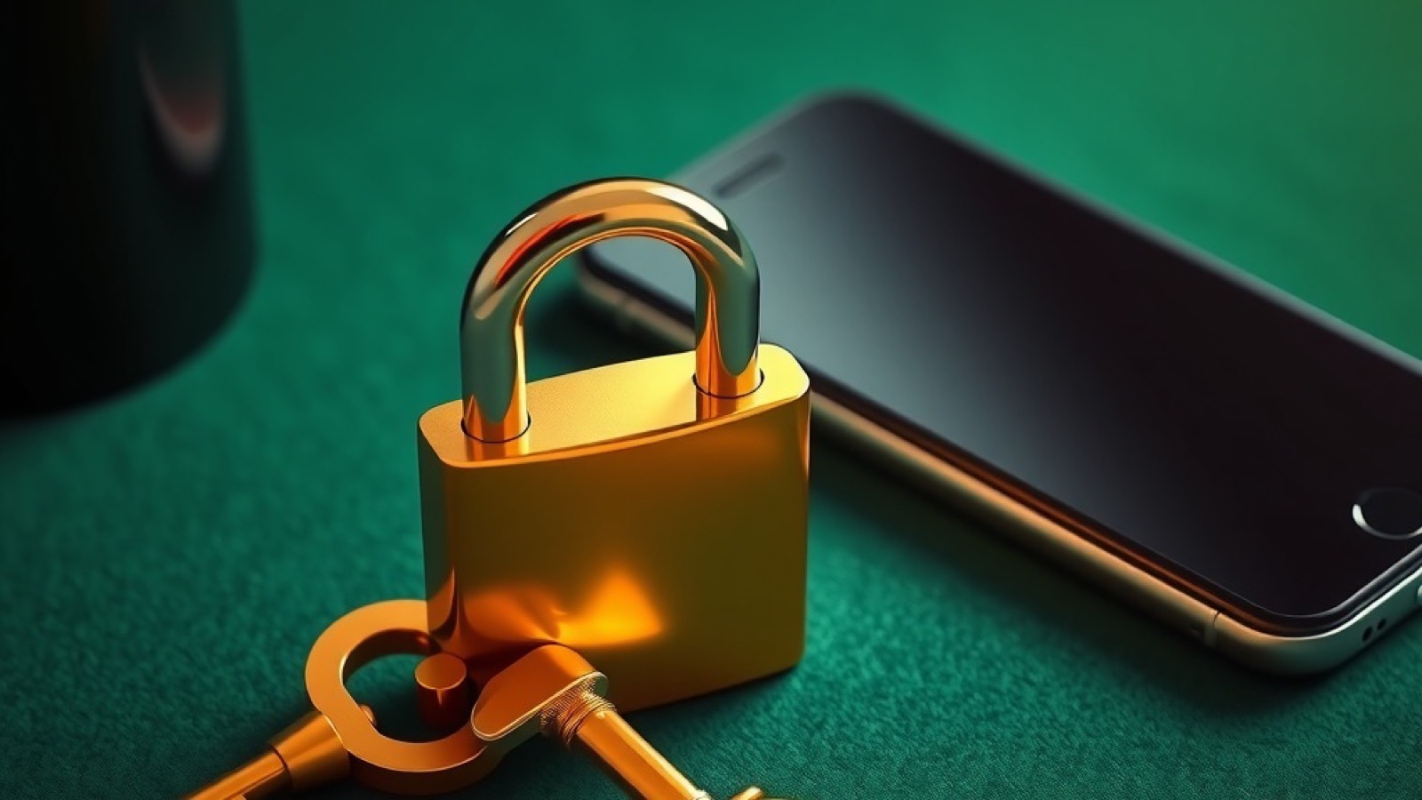 Diwa Rummy login guide with golden key and a padlock on a green felt card table beside a smartphone