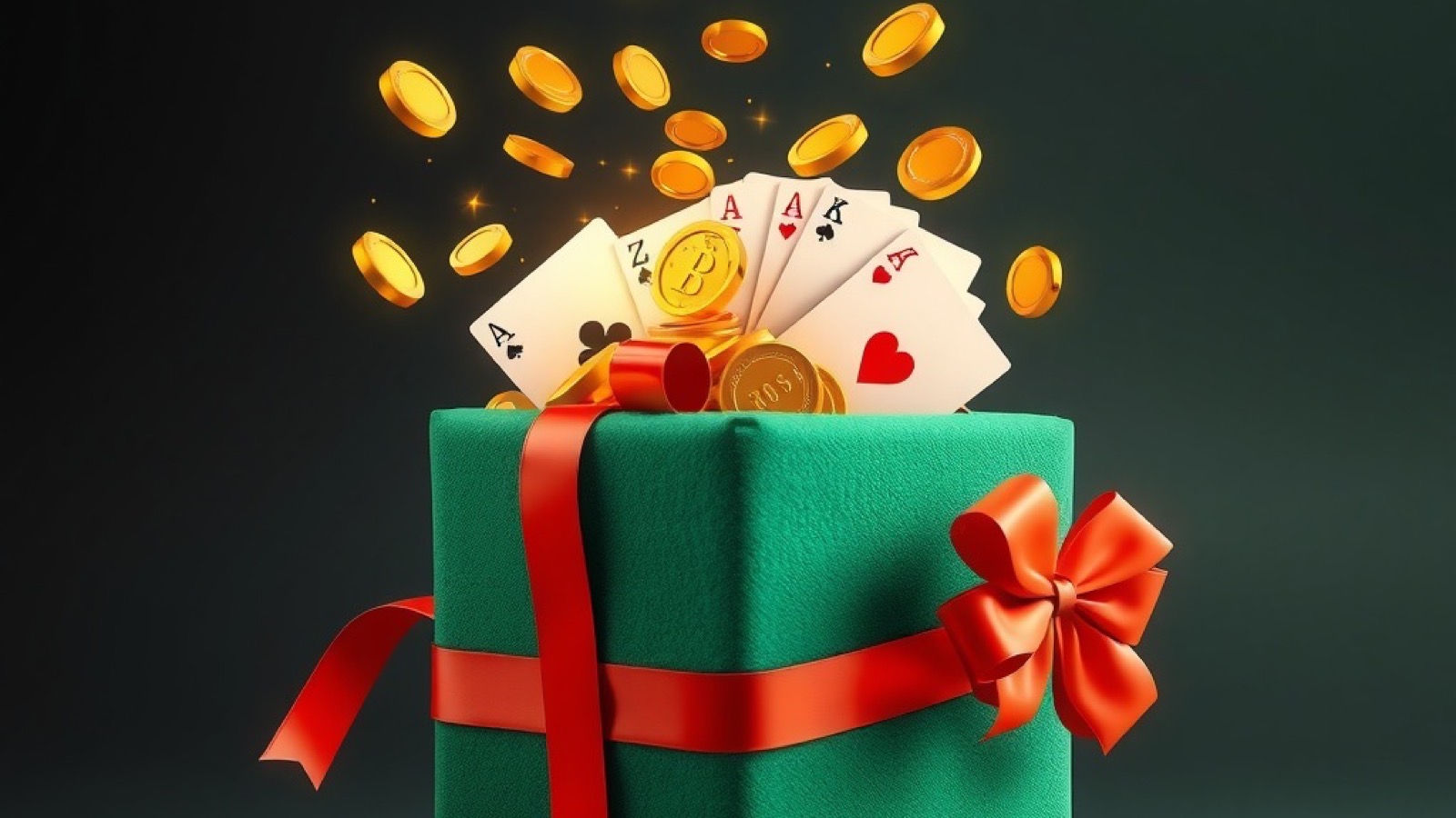 Diwa Rummy promotions guide with ribboned gift box opening with gold coins and playing cards bursting out